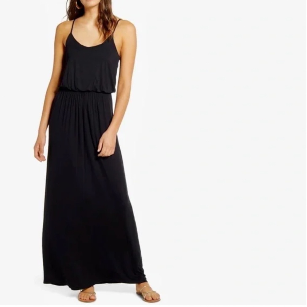 All in Favor Black Cinched Waist Maxi Dress (S)